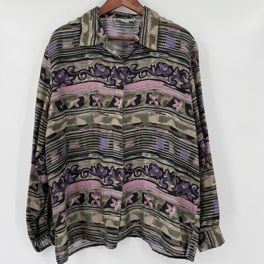 VTG 90s Dress Barn 100% Silk Top Size L Floral Button Up Boho‎ Indie Whimsigoth